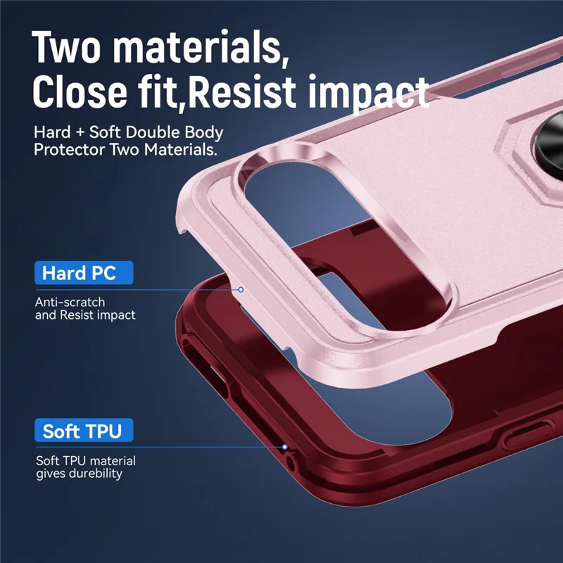 For Google Pixel 9 / Pixel 9 Pro Case Military Grade Ring Kickstand PC+TPU Phone Cover - Pink+Rose