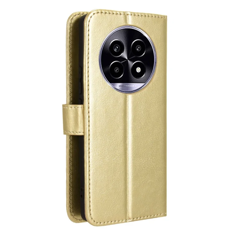 For Realme 14 Pro Lite 5G / 13 Pro 5G (Global) / 13 Pro+ 5G (Global) Case Crazy Horse Texture PU Leather Phone Wallet Cover - Gold