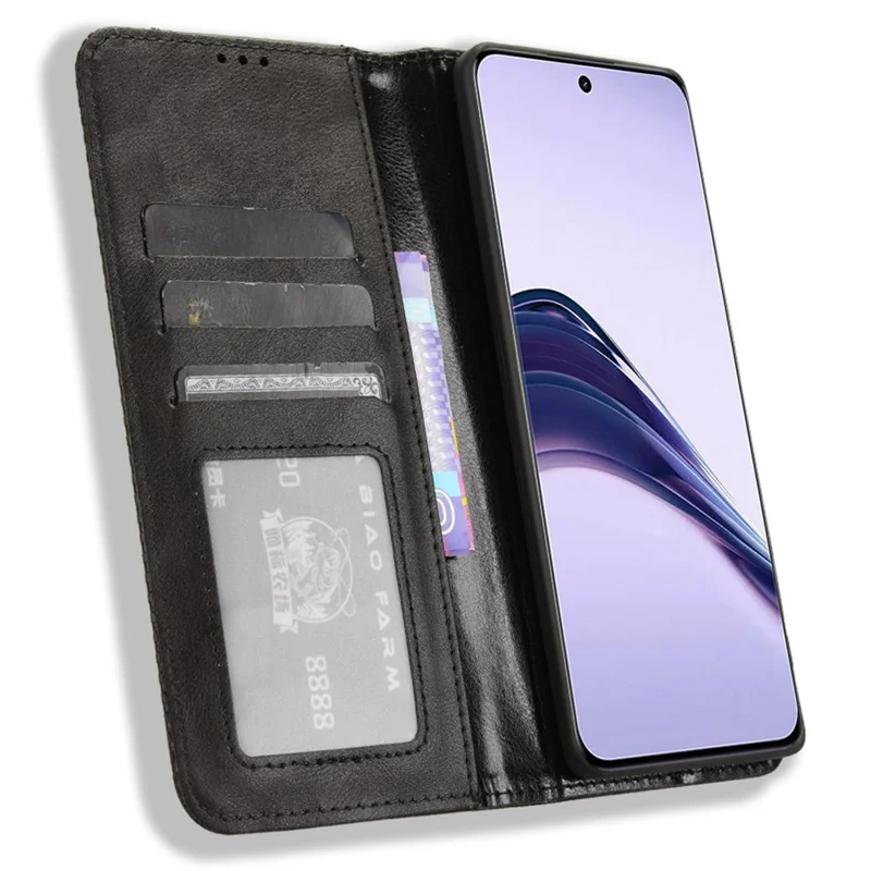 For Realme 14 Pro Lite 5G / 13 Pro 5G (Global) / 13 Pro+ 5G (Global) Leather Case Wallet Stand Retro Texture Phone Cover - Black