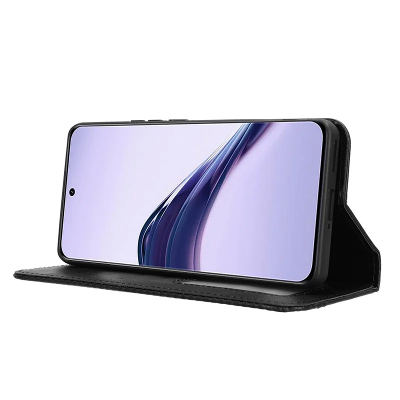 For Realme 14 Pro Lite 5G / 13 Pro 5G (Global) / 13 Pro+ 5G (Global) Leather Case Wallet Stand Retro Texture Phone Cover - Black