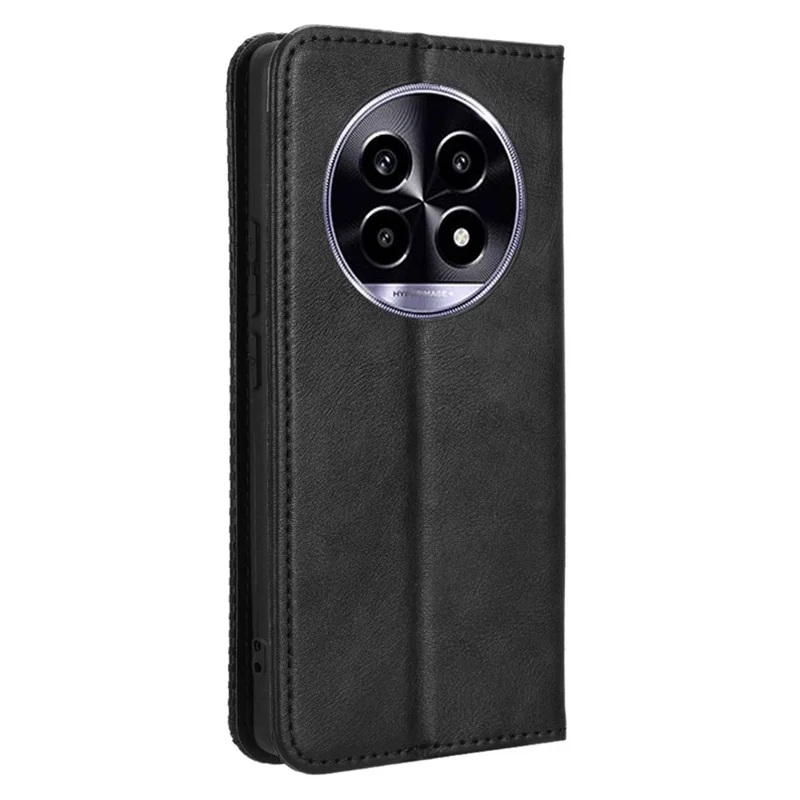 For Realme 14 Pro Lite 5G / 13 Pro 5G (Global) / 13 Pro+ 5G (Global) Leather Case Wallet Stand Retro Texture Phone Cover - Black