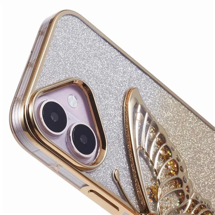 Für Das Iphone 16 Plus Case Ticksand Butterfly TPU -telefonabdeckung Mit Glass -objektivfilm - Gold