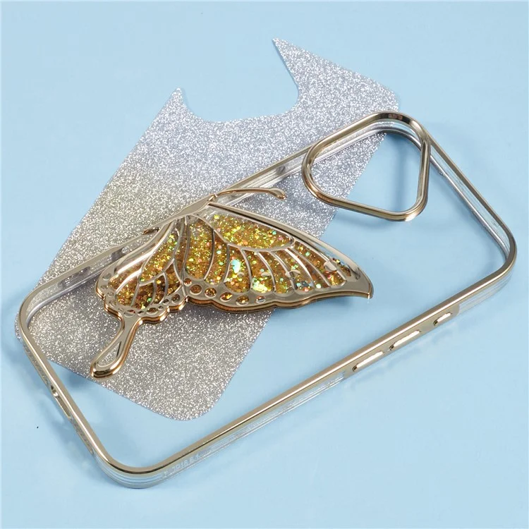 Für Das Iphone 16 Plus Case Ticksand Butterfly TPU -telefonabdeckung Mit Glass -objektivfilm - Gold