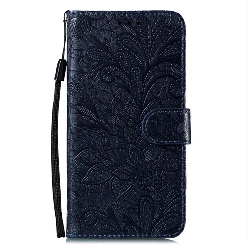 Pour Iphone 16 Plus Fleurs de Dentelle de Boîtier PU le Cuir Flip Portefeuille Couverture de Téléphone - Noir