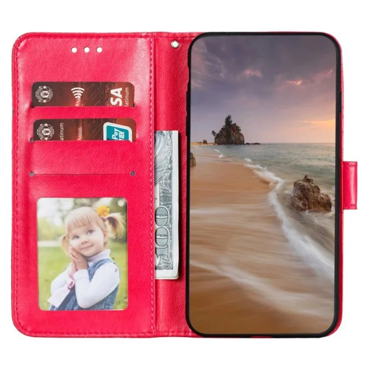 For iPhone 16 Pro Max Case Lace Flowers PU Leather Flip Wallet Phone Cover - Red