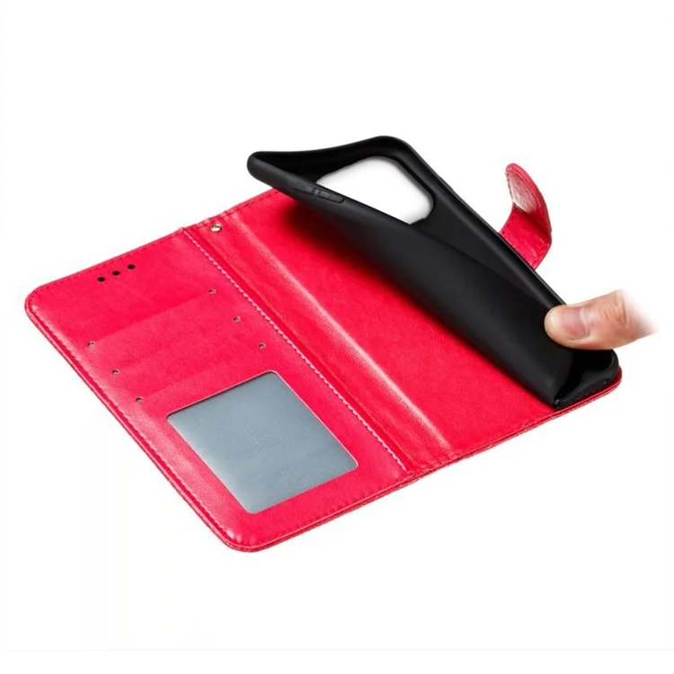 For iPhone 16 Pro Max Case Lace Flowers PU Leather Flip Wallet Phone Cover - Red