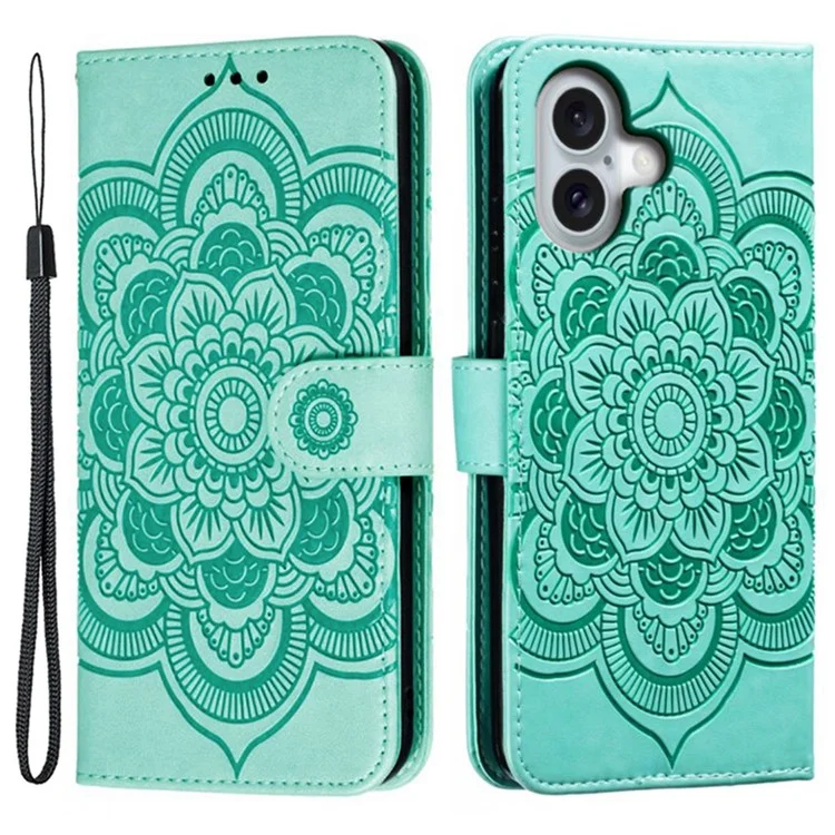 Para Iphone 16 Case PU Mandala Mandala Impresión de Diseño de la Billetera de la Billetera - Verde