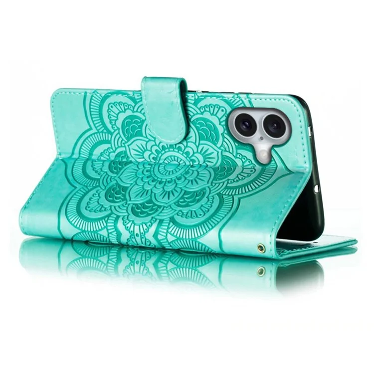 Para Iphone 16 Case PU Mandala Mandala Impresión de Diseño de la Billetera de la Billetera - Verde