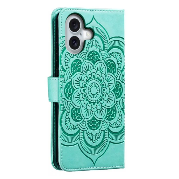 Para Iphone 16 Case PU Mandala Mandala Impresión de Diseño de la Billetera de la Billetera - Verde