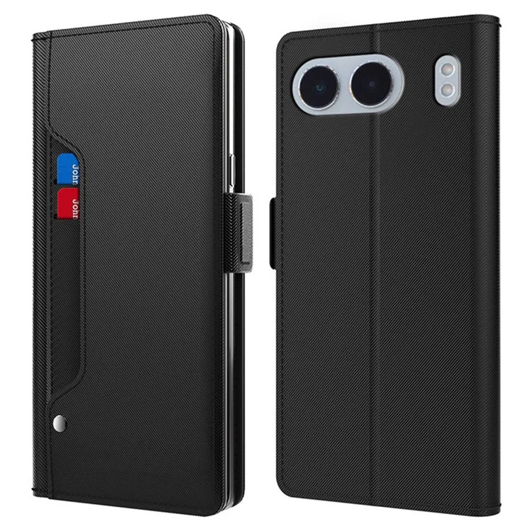 Para Capa OnePlus Nord 4 Stand PU Leather Phone Cover Card Holder Mirror - Preto