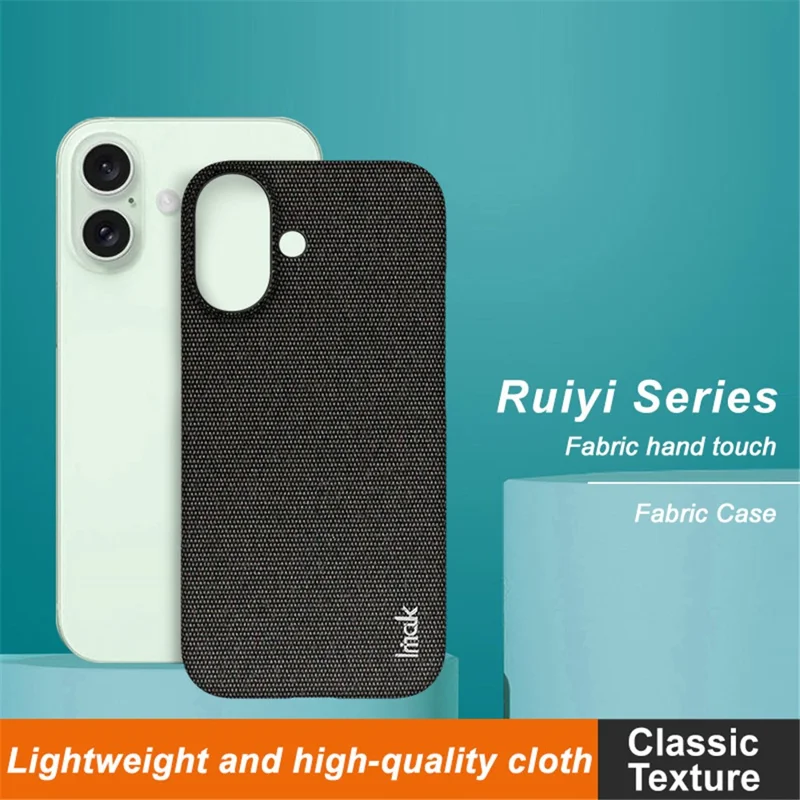 IMAK Ruiyi Series for iPhone 16 Case Fabric Texture Leather+PC Phone Back Cover - Black