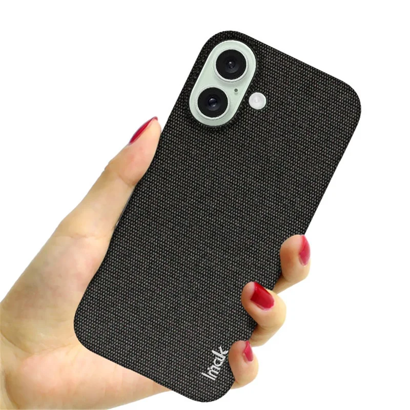 IMAK Ruiyi Series for iPhone 16 Case Fabric Texture Leather+PC Phone Back Cover - Black