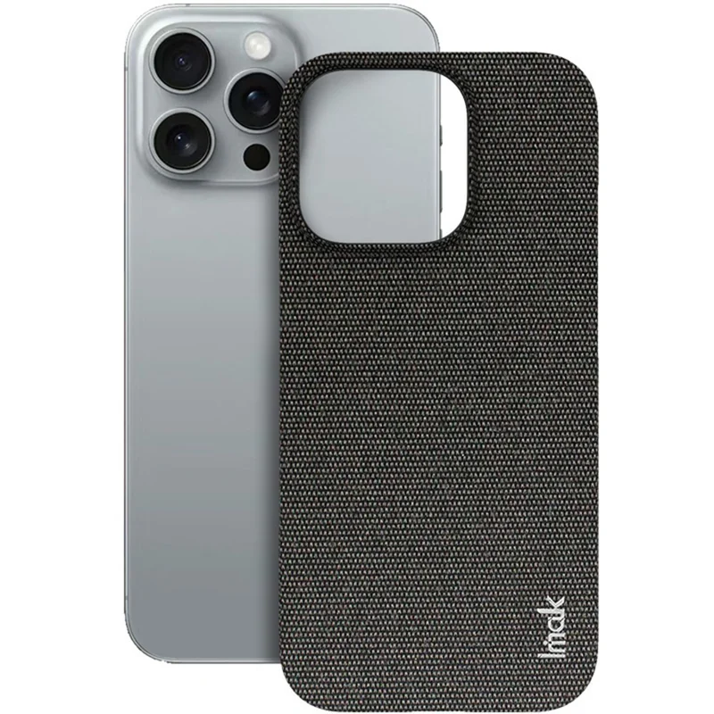 IMAK Ruiyi Series for iPhone 16 Pro Case Fabric Texture Leather+PC Phone Back Cover - Black