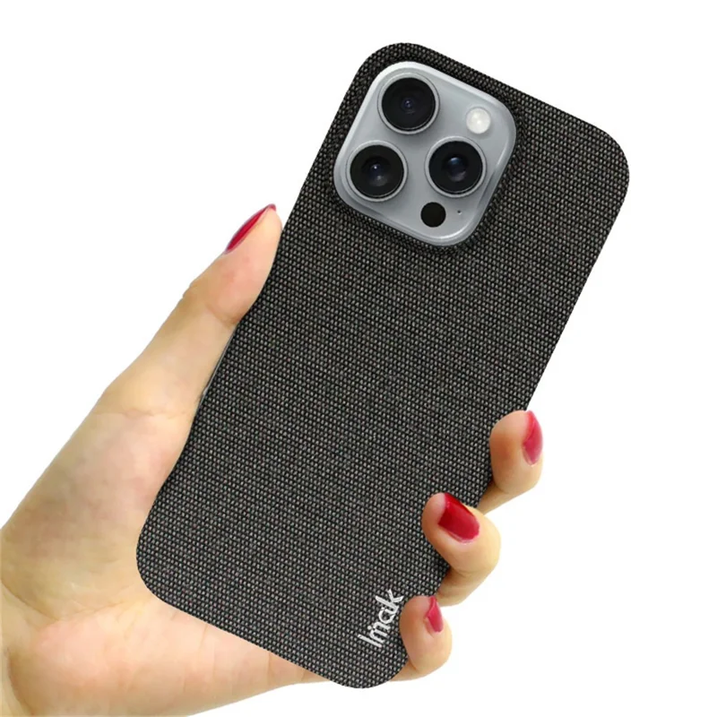 IMAK Ruiyi Series for iPhone 16 Pro Case Fabric Texture Leather+PC Phone Back Cover - Black