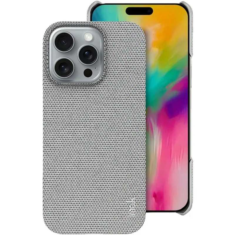 IMAK Ruiyi Series for iPhone 16 Pro Max Case Fabric Texture Leather+PC Phone Back Cover - Light Grey