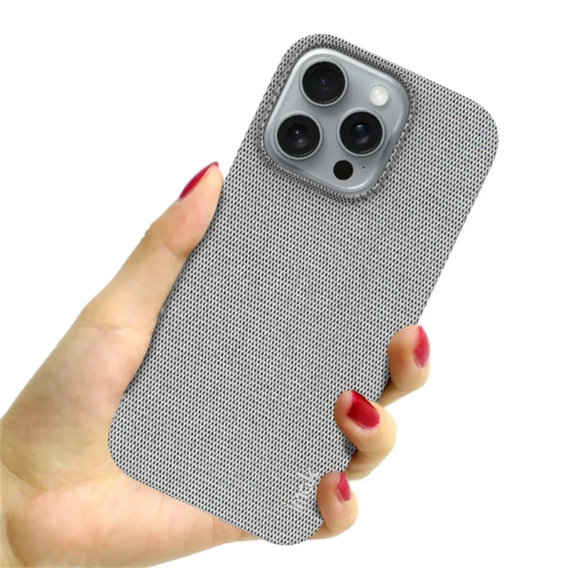 IMAK Ruiyi Series for iPhone 16 Pro Max Case Fabric Texture Leather+PC Phone Back Cover - Light Grey