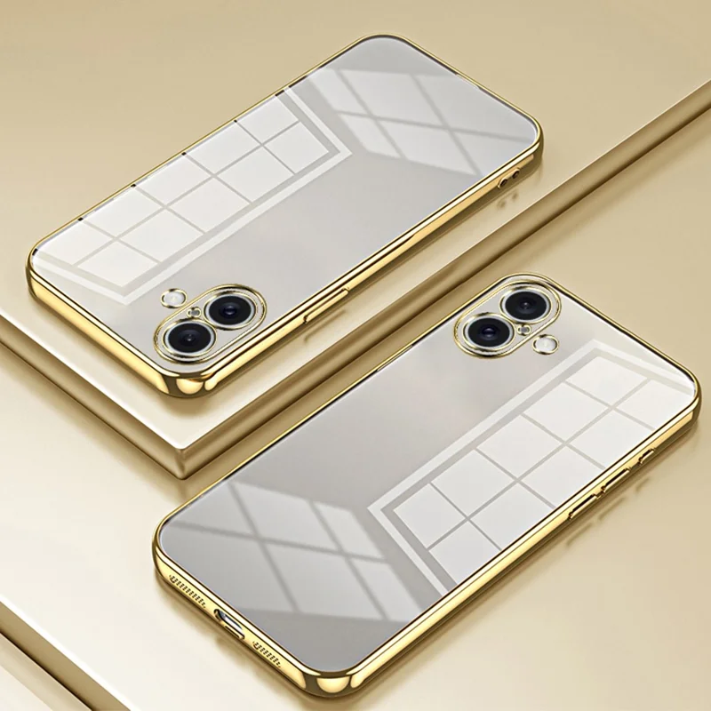 For iPhone 16 Plus Case Electroplating Frame Soft TPU Phone Cover - Gold