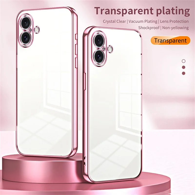 For iPhone 16 Case Electroplating Frame Soft TPU Phone Cover - Pink