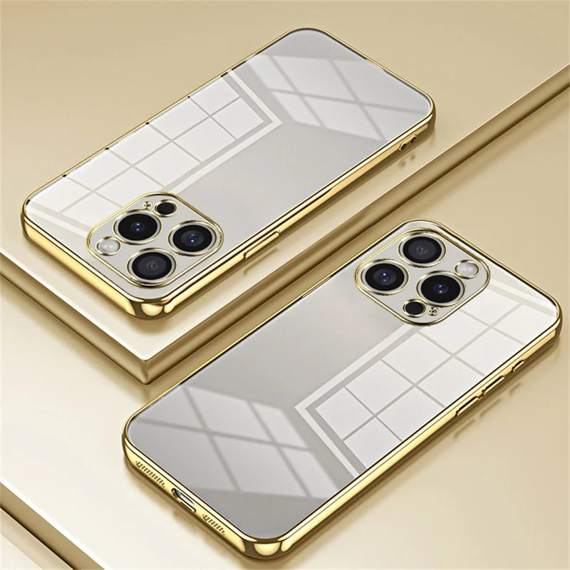 For iPhone 16 Pro Max Case Electroplating Frame Soft TPU Phone Cover - Gold