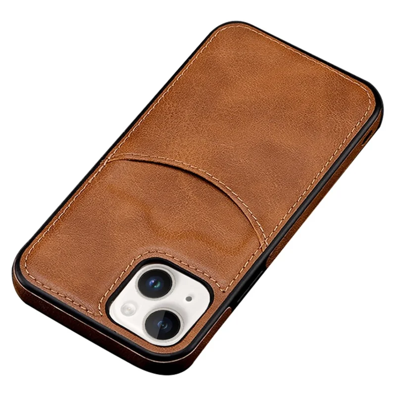 For iPhone 14 Cell Phone Cover Business Style Card Slot PU Leather+TPU Mobile Phone Case - Light Coffee
