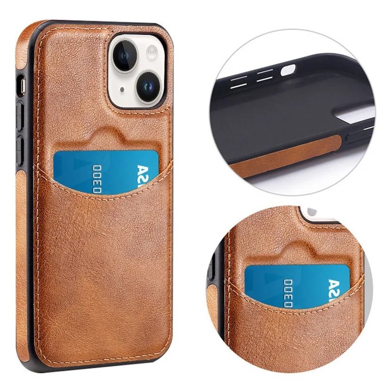 For iPhone 14 Cell Phone Cover Business Style Card Slot PU Leather+TPU Mobile Phone Case - Light Coffee