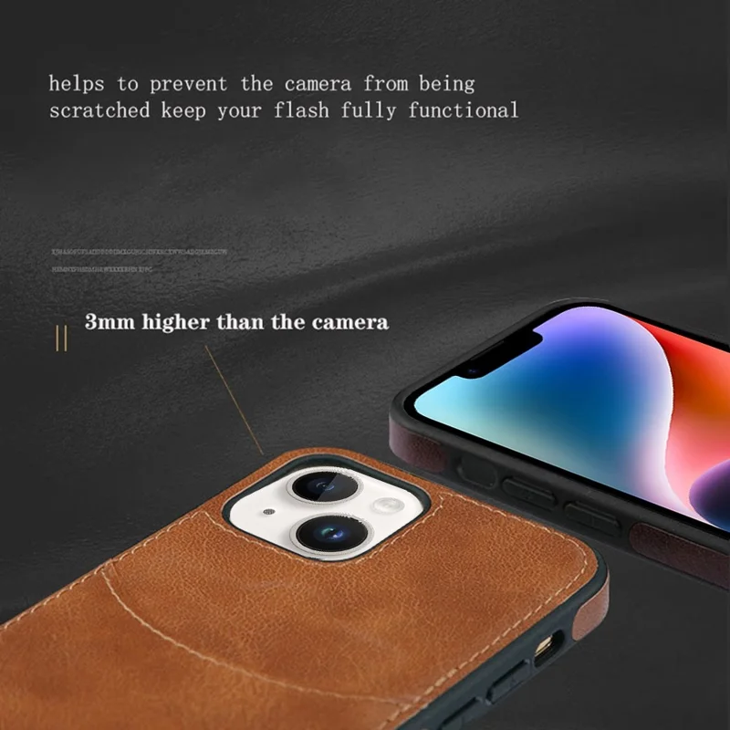 For iPhone 14 Cell Phone Cover Business Style Card Slot PU Leather+TPU Mobile Phone Case - Light Coffee
