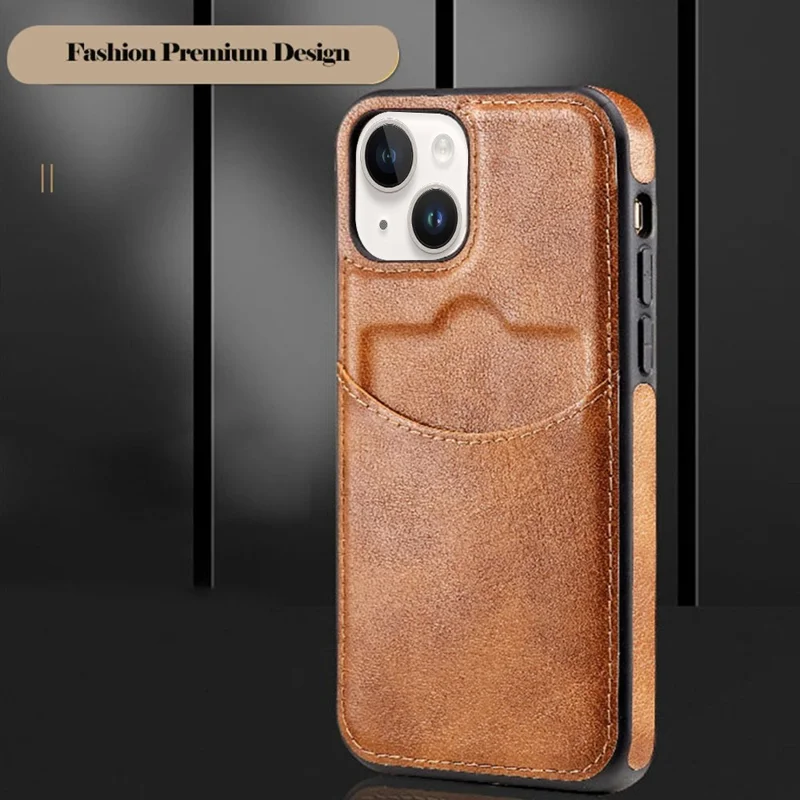 For iPhone 14 Cell Phone Cover Business Style Card Slot PU Leather+TPU Mobile Phone Case - Light Coffee