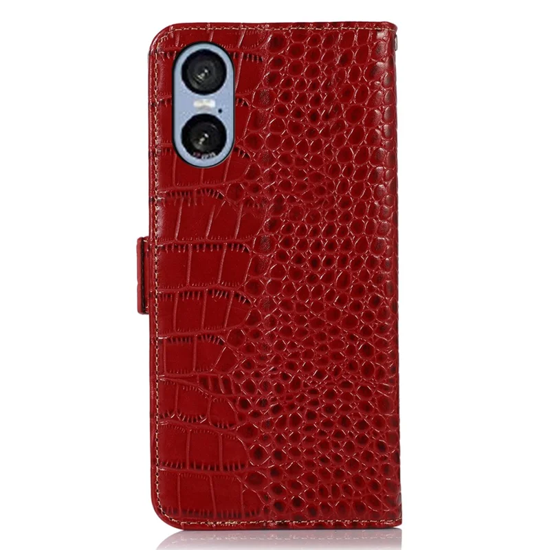 For Sony Xperia 5 VI Case Crocodile Texture Genuine Cow Leather Phone Wallet Cover - Red