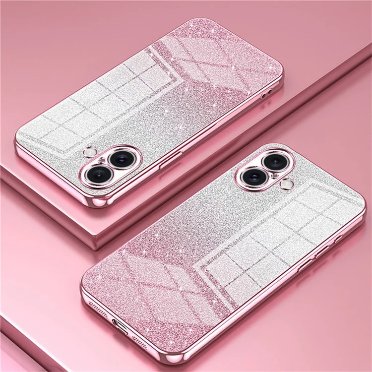 Para o iPhone 16 Plus Case Electroplating Gradient Glitter TPU Phone Cover - Pink