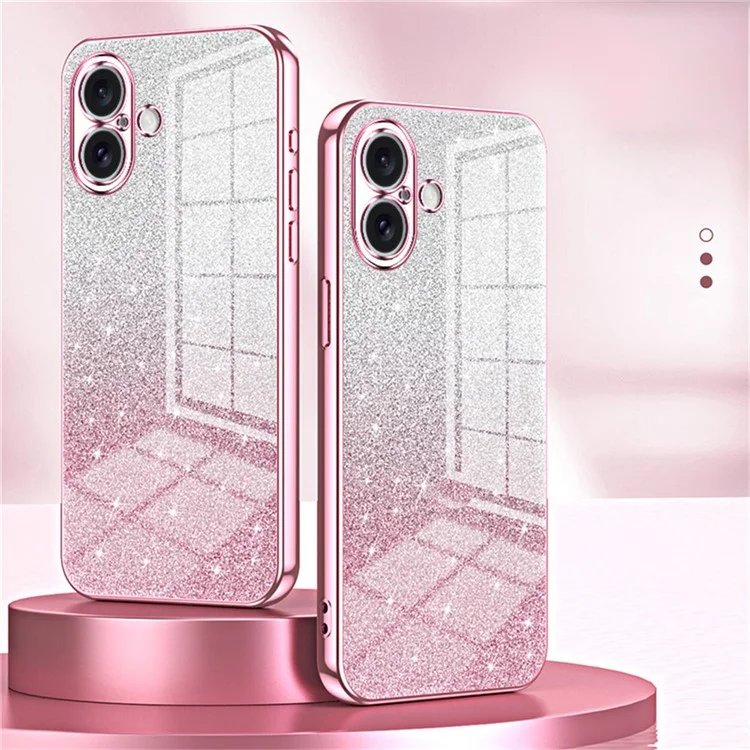Para o iPhone 16 Plus Case Electroplating Gradient Glitter TPU Phone Cover - Pink