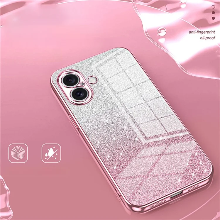 Para o iPhone 16 Plus Case Electroplating Gradient Glitter TPU Phone Cover - Pink