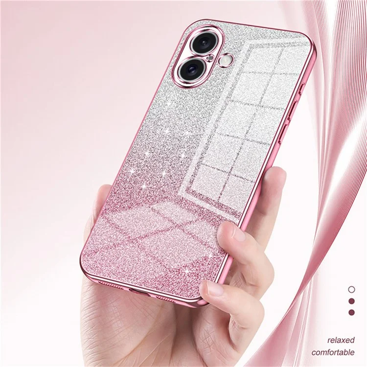Para o iPhone 16 Plus Case Electroplating Gradient Glitter TPU Phone Cover - Pink