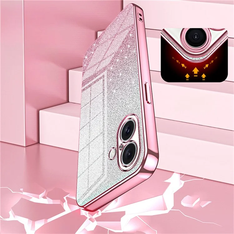 Para o iPhone 16 Plus Case Electroplating Gradient Glitter TPU Phone Cover - Pink