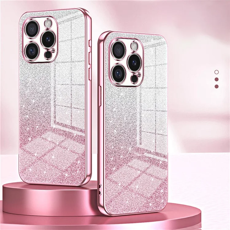 Para iPhone 16 Pro Case Electroplating Gradient Glitter TPU Phone Cover - Pink