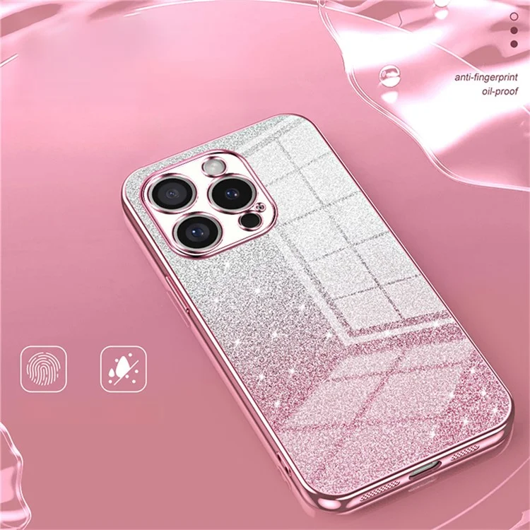 Para iPhone 16 Pro Case Electroplating Gradient Glitter TPU Phone Cover - Pink