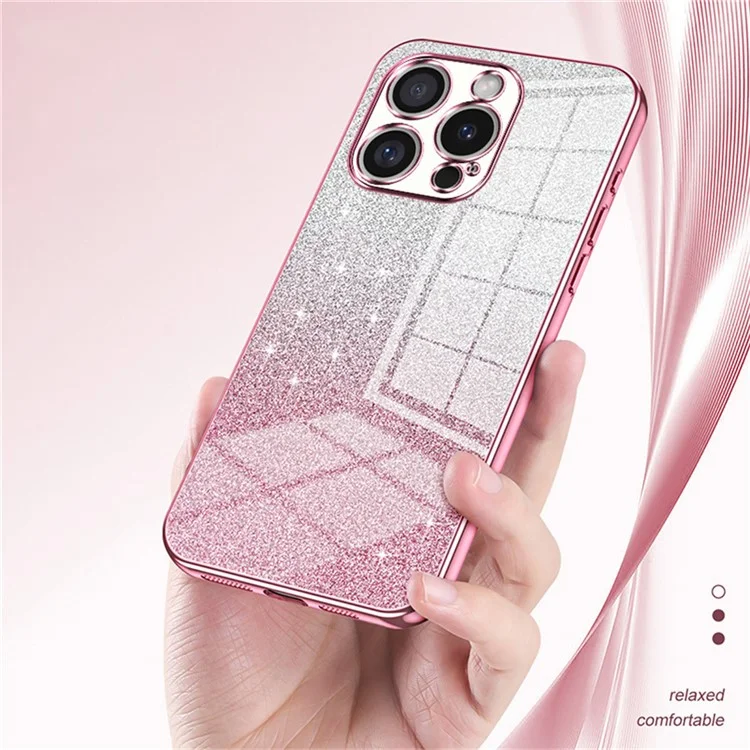 Para iPhone 16 Pro Case Electroplating Gradient Glitter TPU Phone Cover - Pink