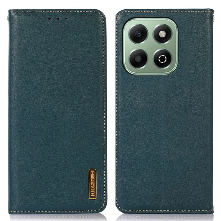 KHAZNEH For Honor X6b 4G Case Genuine Cow Leather Wallet Phone Cover Nappa Texture - Green