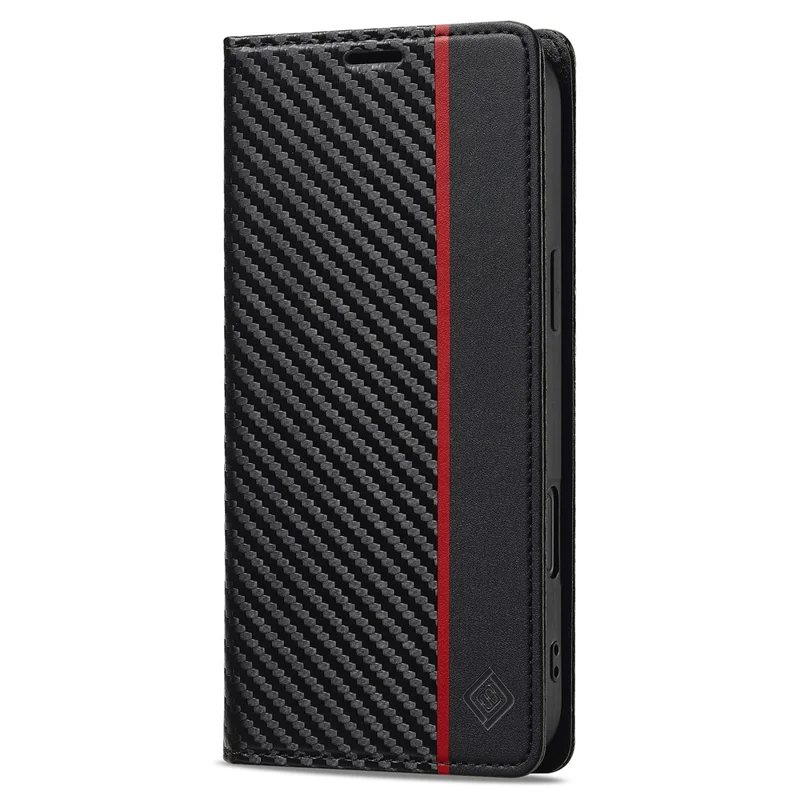LC.IMEEKE For iPhone 16 Plus Case Carbon Fiber Texture Phone Cover Stand Card Holder - Vertical Stripe