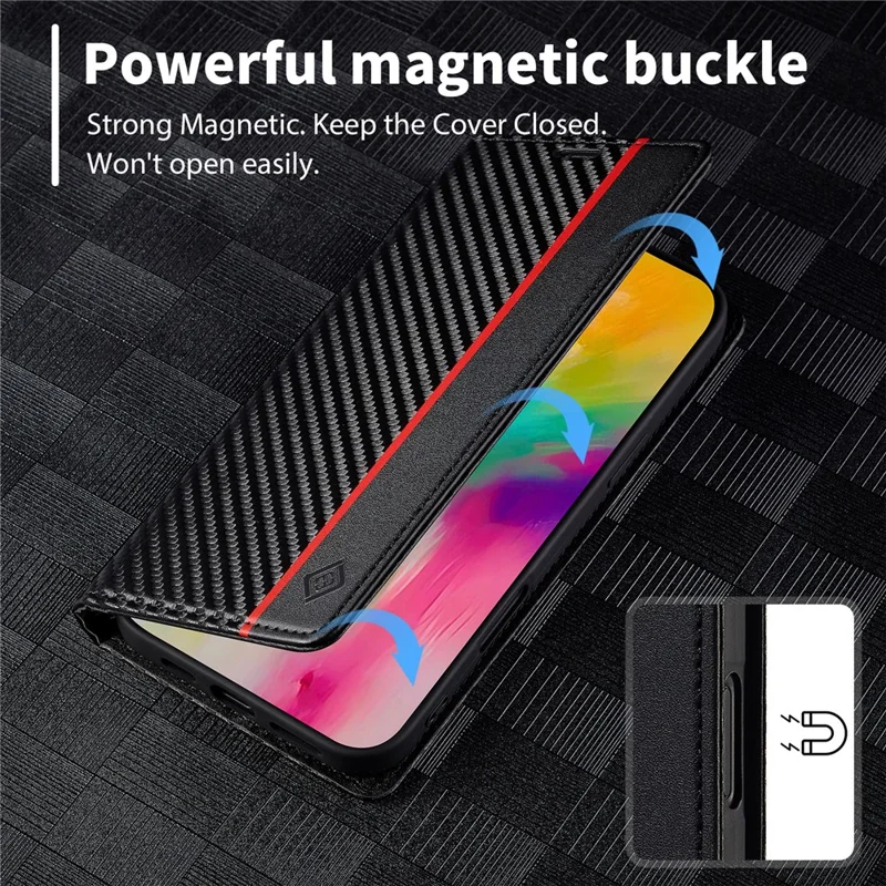 LC.IMEEKE For iPhone 16 Plus Case Carbon Fiber Texture Phone Cover Stand Card Holder - Vertical Stripe