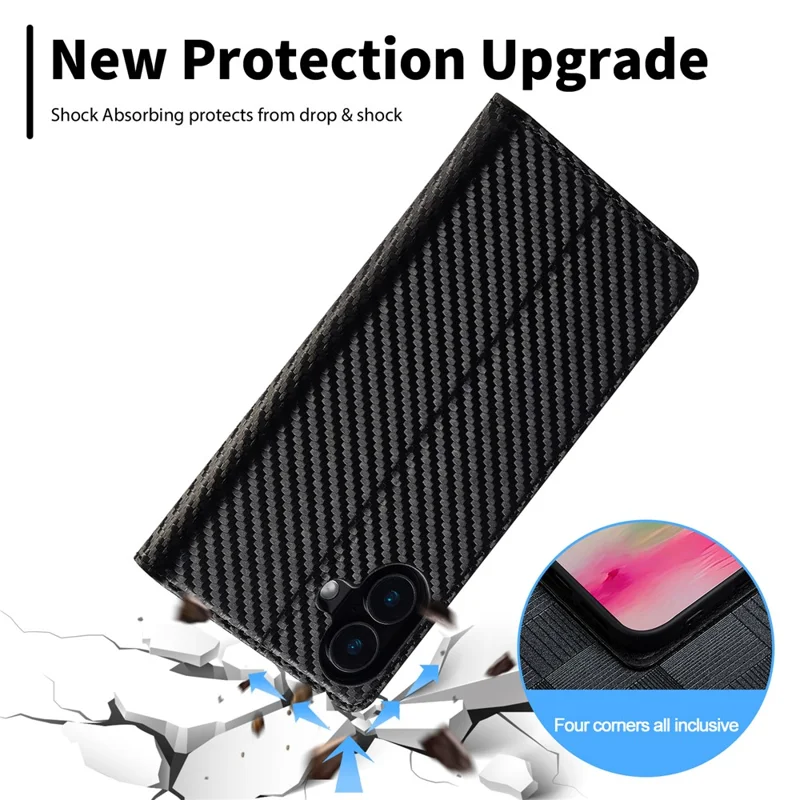 LC.IMEEKE For iPhone 16 Plus Case Carbon Fiber Texture Phone Cover Stand Card Holder - Vertical Stripe