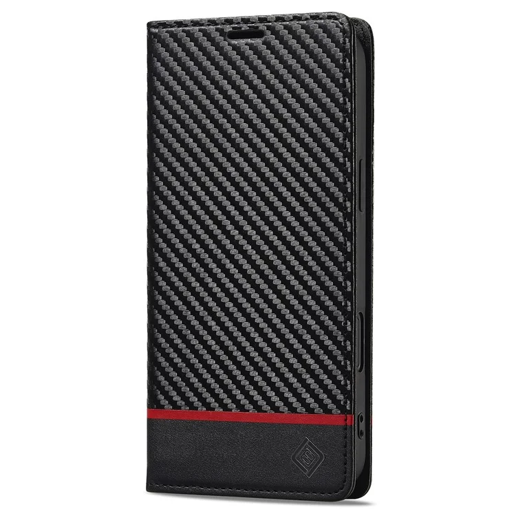 LC.IMEEKE For iPhone 16 Case Carbon Fiber Texture Phone Cover Stand Card Holder - Horizontal Stripe
