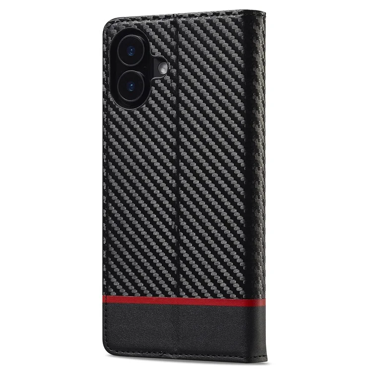 LC.IMEEKE For iPhone 16 Case Carbon Fiber Texture Phone Cover Stand Card Holder - Horizontal Stripe