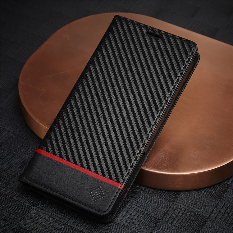 LC.IMEEKE For iPhone 16 Case Carbon Fiber Texture Phone Cover Stand Card Holder - Horizontal Stripe