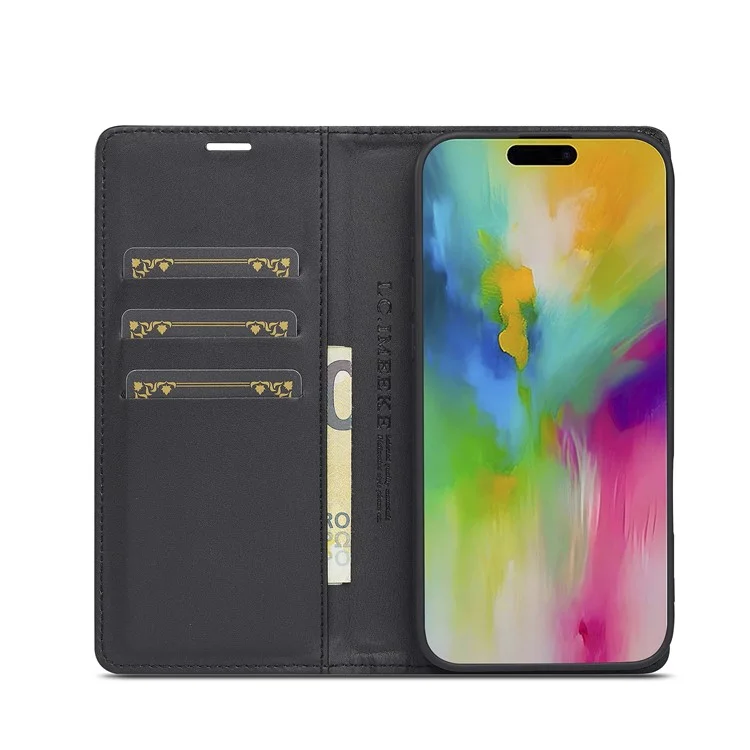 LC.IMEEKE For iPhone 16 Case Carbon Fiber Texture Phone Cover Stand Card Holder - Horizontal Stripe