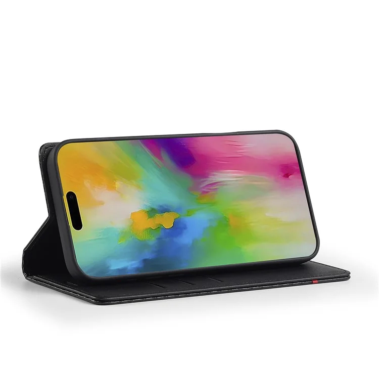 LC.IMEEKE For iPhone 16 Case Carbon Fiber Texture Phone Cover Stand Card Holder - Horizontal Stripe