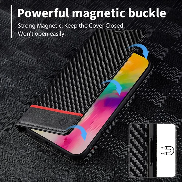 LC.IMEEKE For iPhone 16 Case Carbon Fiber Texture Phone Cover Stand Card Holder - Horizontal Stripe