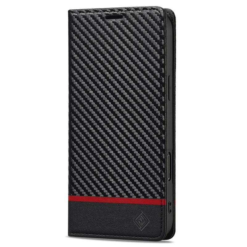 LC.IMEEKE For iPhone 16 Pro Max Case Carbon Fiber Texture Phone Cover Stand Card Holder - Horizontal Stripe