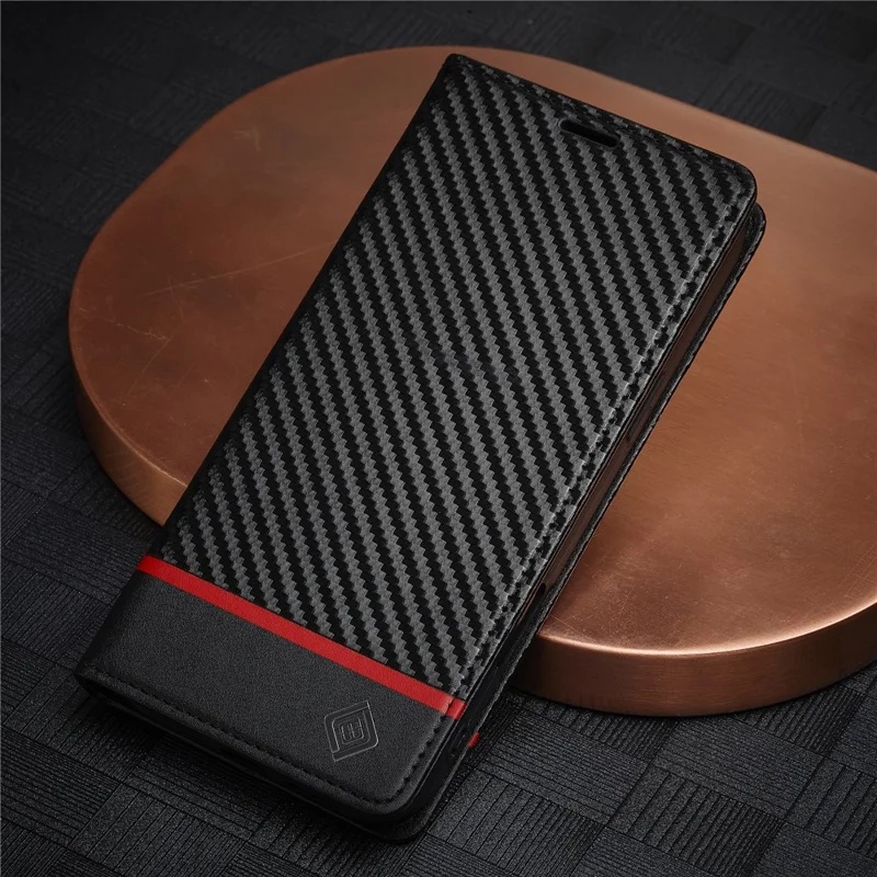 LC.IMEEKE For iPhone 16 Pro Max Case Carbon Fiber Texture Phone Cover Stand Card Holder - Horizontal Stripe