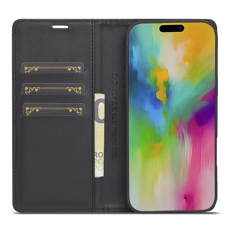 LC.IMEEKE For iPhone 16 Pro Max Case Carbon Fiber Texture Phone Cover Stand Card Holder - Horizontal Stripe