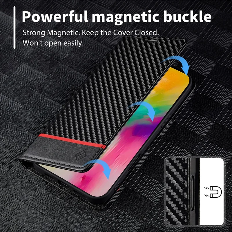 LC.IMEEKE For iPhone 16 Pro Max Case Carbon Fiber Texture Phone Cover Stand Card Holder - Horizontal Stripe